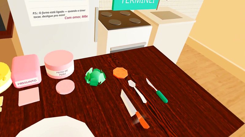 Cena do jogo Preparando um Sanduíche em realidade virtual