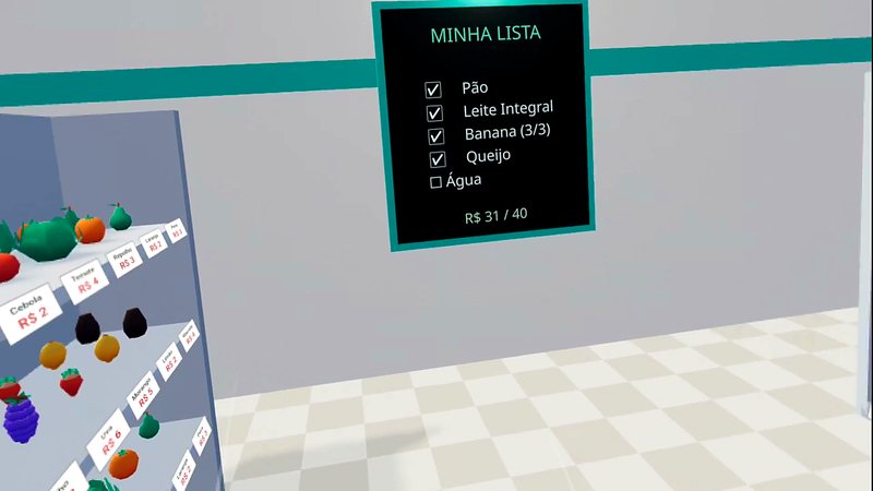 Cena do jogo Compras no Mercado em realidade virtual