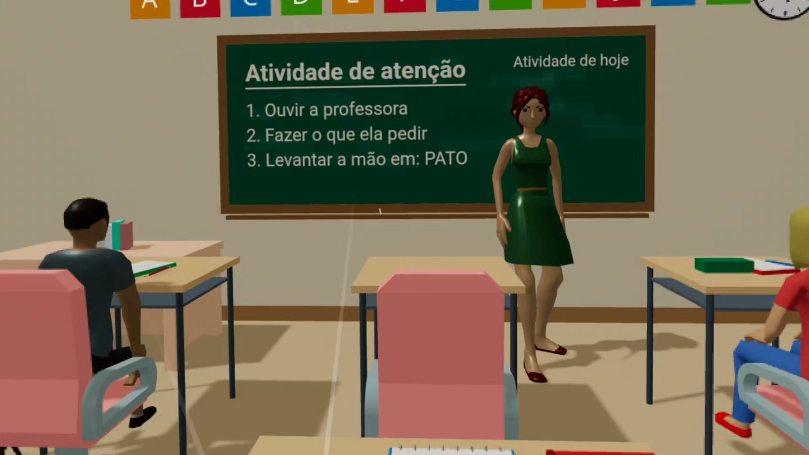 Cena do jogo Na Sala de Aula em realidade virtual